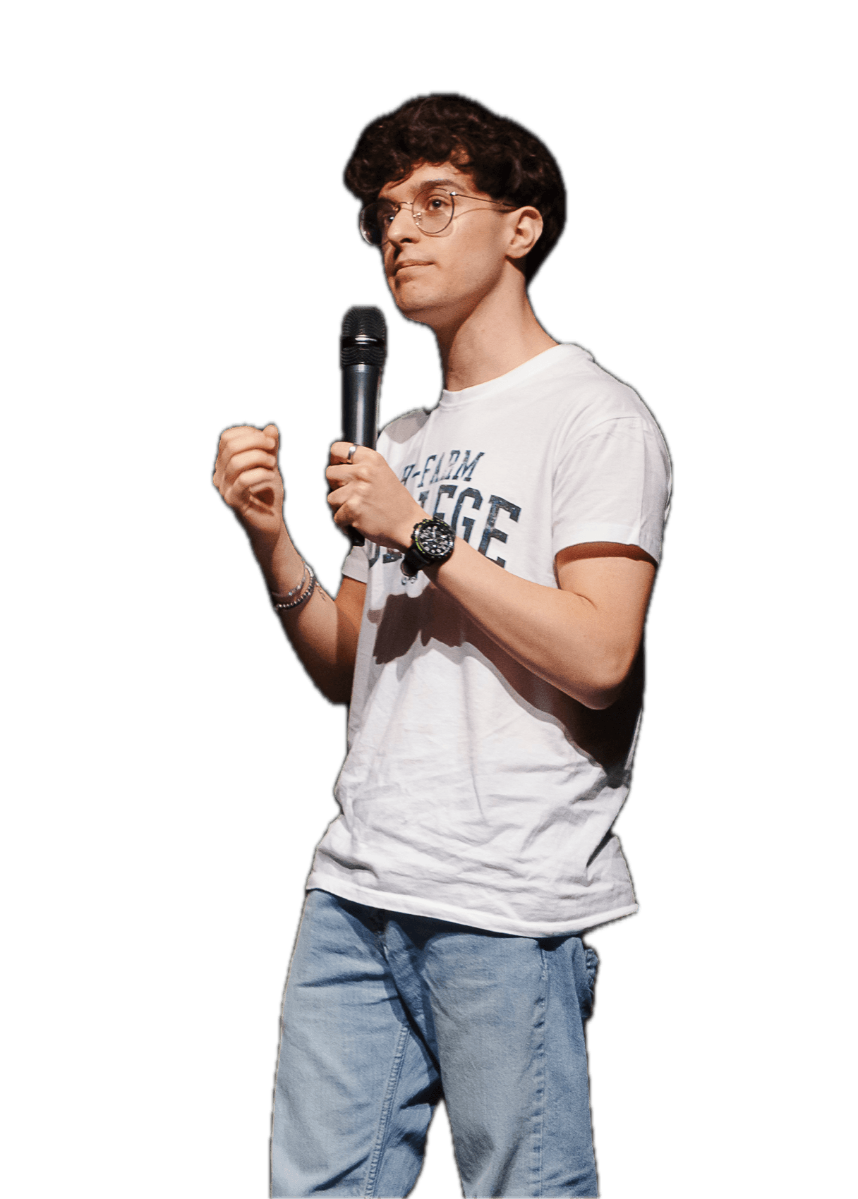 Francesco Domenico Saltarelli sul palco con un microfono